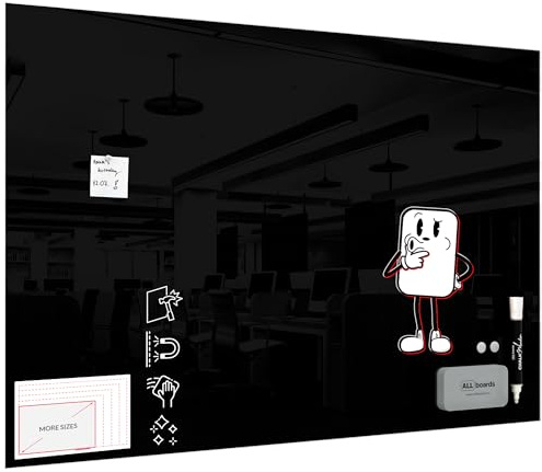 ALLboards Glasboard Magnetisch Schwarz 150x100cm, Rahmenlos, Glastafel, Magnettafel, Gehärtetes Glas