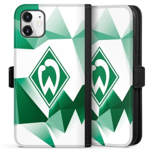 Klapphülle kompatibel mit Apple iPhone 11 Handyhülle aus Kunst Leder schwarz Flip Case SV Werder Bremen Tarnmuster Offizielles Lizenzprodukt
