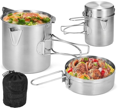 Lixada - Pentola da campeggio, 1 l, in acciaio inox, con coperchio e manico, per camping, escursionismo, pesca e picnic