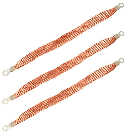 QWORK® Cavo di messa a terra universale per motori automobilistici da 29 cm, in rame (T-2), forte e durevole, capicorda 10-8, 3 pezzi