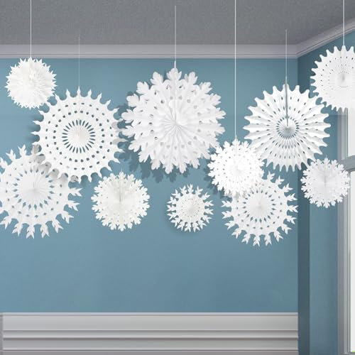Crorine, 16 piezas de decoración de copos de nieve de invierno, copos de nieve, decoración de invierno para fiestas de cumpleaños, decoración de invierno (mixta de 19,8 a 50,8 cm)