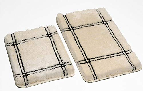 Juego de alfombrillas de baño | Beige | Acrílico | Super Suave | Múnich | 2 piezas | Antideslizante | Alfombrilla de WC 55 x 65 cm | Alfombra de baño 60 x 90 cm