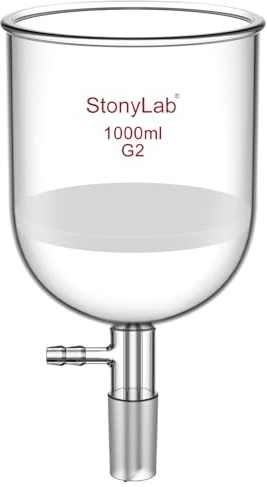 StonyLab Entonnoir Filtrant en Verre de 1000 ml avec Frittage Moyen (G2), Diamètre Intérieur de 113 mm, Profondeur de 110 mm, avec Joint Intérieur Conique Standard 24/40 et Tube Dentelé Sous Vide