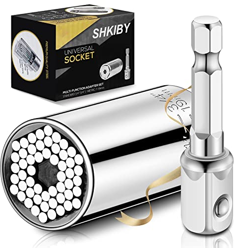Universal Socket Tool Gift for Men Dad - Socket Set with Power Drill Adapter Cool Stuff, Super Universal Socket Grip Gadgets 1/4'' - 3/4'' (7-19mm), Father's Day/Christmas Unique Gifts for Dad