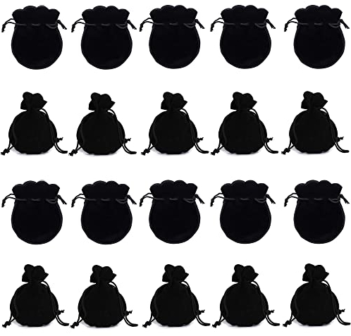 XCSJ 20Pcs Sacchetto Regalo In Velluto Per Gioielli, Borsa Con Coulisse Per Gioielleria, Regalo, Partito, Nozze, Favori, Portatile, 9 * 7 Cm (Nero)