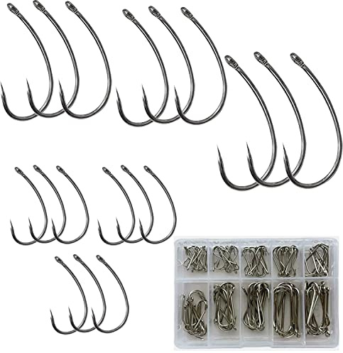 P Store 100 FISHING HOOKS BARBED EYED COARSE CARP FISHING TACKLE ASSORTED SIZES
