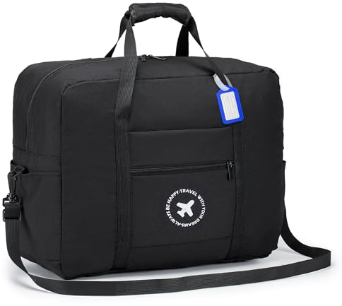 BAGZY Bolsa de Viaje Cabina 45x36x20 Plegable Bolsa de Hombro de Gimnasio, Deportiva Maleta de Mano, Weekend Equipaje Holdall Fines de Semana 32L Negro