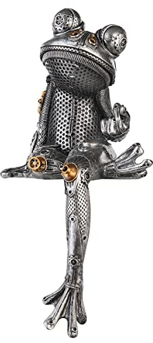 Steampunk Frosch Frog Skulptur Silber Kantensitzer Kunstharz Höhe ca 31 cm