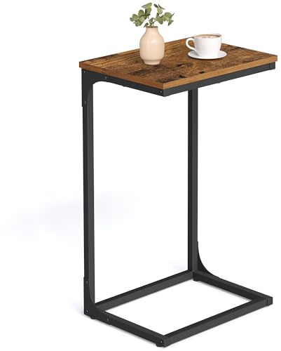 VASAGLE C-Shaped End Table, Side Table for Sofa, Couch Table with Metal Frame, Small TV Tray Table for Living Room, Bedroom, Rustic Brown and Black ULET353B01