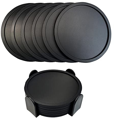 6 Pieces Silicone Coasters, Cup Coasters for Drinks, Heat Resistant Glass Cushion, Coffee Coaster for Table, Desk, Kitchen, Office, Bar Furniture Protection, Hot Cup Mat (Black)