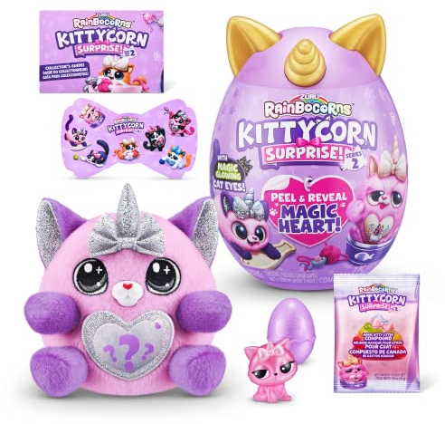 Rainbocorns Kittycorn Surprise Series 2, Bengal Cat Sola - Samlarobjekt Plysch - 10 överraskningar att packa upp, skala av och avslöja hjärta, klistermärken, åldrar 3+ (Bengal katt)