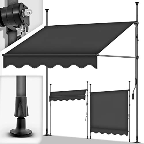 tillvex Toldo Manual portátil de balcón Patio | Toldo Ajustable con manivela para balcón | Parasol Resistente a UVA y Regulable en Altura | Protección Solar estanca a Agua (200cm, Antracita)