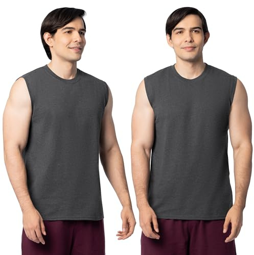 Fruit of the Loom Men's Eversoft Cotton Sleeveless T Shirts, Breathable & Moisture Wicking with Odor Control, Sizes S-4X, Tank-2 Pack-Black Heather, 3X-Large