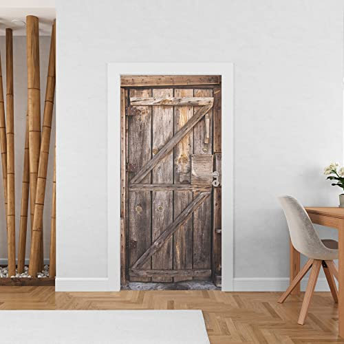 Sticker mural Trompe l'Oeil - Autocollant porte Vieux Bois - Stickers Muraux (73x205 cm)