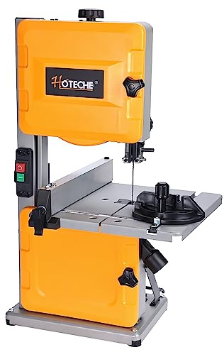 Hoteche 8-Inch Band Saw 2.0A Low Noise Two Cutting Height Table Benchtop with Fence and Miter Gauge for Woodworking, DIY Projects and Precision Cutting, Tilting Range 0-45°
