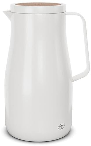 alfi STUDIO TEA Isolierkanne 1,0L weiß, Thermoskanne aus doppelwandigem Edelstahl, hält 12 Stunden warm, 24 Stunden kalt, Drehverschluss, Öffnung groß, Thermoskanne, BPA-frei