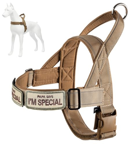 Pettorina regolabile per cani di piccola, media e grande taglia, riflettente, anti-fuga senza tiraggio, pettorina per cani da caccia, addestramento, attività all'aperto, nero, XL (Marrone-XL)