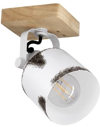 Eglo Kilburn FSC100HB - Lampada da parete LED per interni con faretto spot orientabile, applique in legno e metallo bianco con aspetto arrugginito, per soggiorno e corridoio, attacco E27