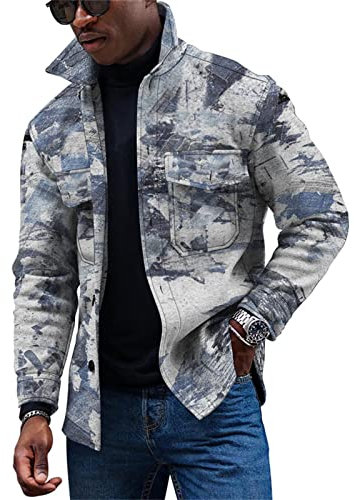 KONG JIMFAN Ünne Jacke Herren Wachsjacke Herren Schwarze Hemden Herren Dünne Jacke Windbreaker Herren Jacke Herren Übergangsjacke Dicke Winterjacke Herren Jeans Hemden Strickjacke Herren(Silver,S)