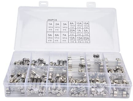 Glassicherung, 250-teiliges Box-Auto-Schnellbrennrohr-Sortimentsset, Flinke Glassicherungen, 15 Arten von Spezifikationen, Multimeter-Sicherungssortiment Für Auto-Sicherungsrohr 1–20 A, 250 V