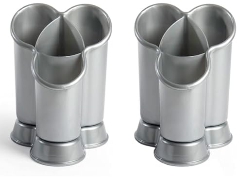 AC - Pack de 2 escurridores de Cubiertos Forma Trébol con 4 compartimientos, Organizador de Cubiertos, Utensilios de Cocin, Soporte de Plástico (Gris)
