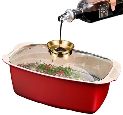 EEYZD Kochen Fischtopf Non Stick Töpfe Sauce Pan mit Deckel, Edelstahl Dämpfen, Kochen, Grillen, und Sauce kann hinzugefügt Werden, ohne den Deckel zu öffnen,Rot