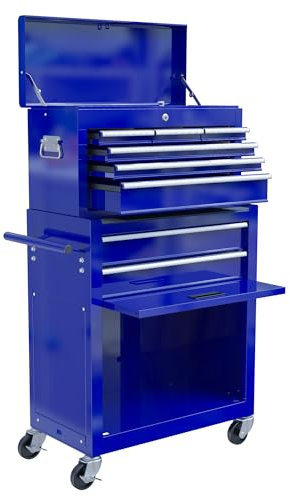Entcook 8 Drawers Rolling Tool Chest, Metal, Blue, One Size
