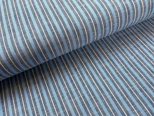 Halbleinen Meterware gemustert Streifen - Leinenstoff gestreift - Leinen Baumwolle - Leinengemisch - Sommerleinen - Leinengewebe *ab 50 cm, Farbe: 005 marine h.blau weiß