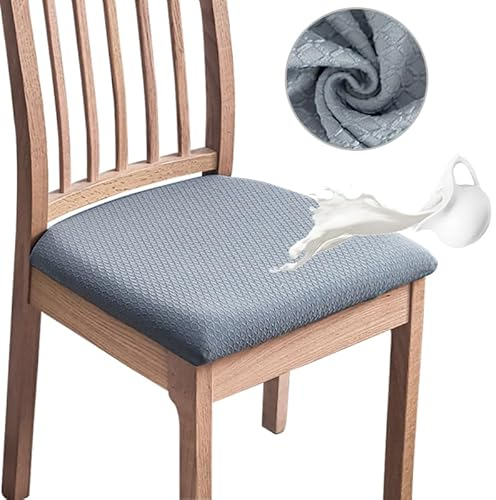 MOLVCE Jacquard Esszimmerstuhl Sitzbezüge 4er Set, Stretch Sitzkissenbezug Abnehmbare und Waschbare, TPU Laminiert Wasserdicht Stuhlhussen, Stuhlbezug für Küchen, Bankette, Hotel, Hellgrau