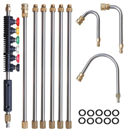 Gutter Cleaner Attachment Pressure Washer Extension Wand Nozzle Tips for Cleaning Roofs, Cars, Walls, Corners, Fences, Post