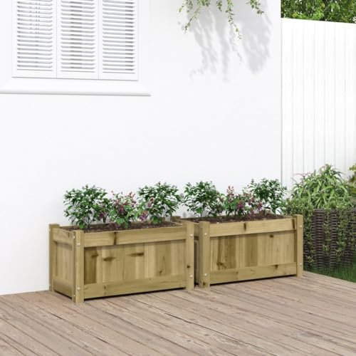 AUVYI Blumenkasten Pflanzkübel 2 STK Hochbeet Kräuterbeet Gärten Dekoration Gemüsebeet für Anbau Pflanzen Blumen und Gemüse Gartenmöbel Innen-und Außeneinrichtung Holzfarbe 60x31x31 cm