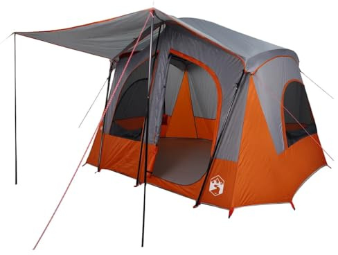 vidaXL Campingzelt 5 Personen, Wurfzelt mit Steckverbindungssystem, Familienzelt mit E-Anschluss, Gruppenzelt, Orange 185T Polyester