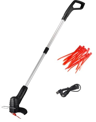 Felenny Electric Grass Trimmer, Garden Cordless Strimmer Rechargeable Cordless Grass Strimmer Edger Cutter Lightweight Portable Grass Strimmer for Garden Lawn