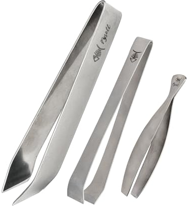 Fysell – Grätenzangen 3er Set für Fisch aus gebürstetem Edelstahl – Grätenpinzette mit geradem Kopf – Fischpinzette zum präzisen Entfernen von Fischgräten – rostfrei & spülmaschinenfest