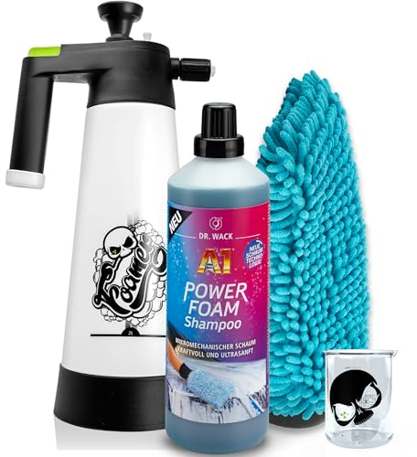 Snow Foam Set | Dr. Wack A1 Power Foam Auto Shampoo 1l + Schaumsprüher + Waschhandschuh | 2in1: Vorreiniger + Autoshampoo mit extrem starker Reinigungsleistung