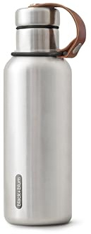 BLACK+BLUM - Water Bottle - Stainless Steel Thermal Insulated Leak Proof Travel Thermo Flask with Wide Spout and Stylish Vegan Leather Carry Loop - Keeps Hot for 12 hrs, Cold for 24 hrs, Black - 500ml