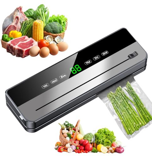 Envasadora Al Vacío, Máquina de Sellado Al Vacío, Máquina Selladora de Vacío, para Alimentos Secos o Húmedos, Indicador LED Digital Visible, con 10 Bolsas de Sellado Al Vacío