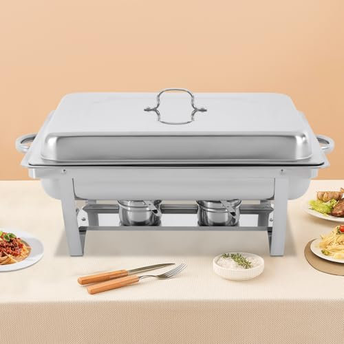 JUDEMII Chafing Dish Set da 7,5 litri con 3 scomparti per alimenti, scalda buffet con 2 supporti per combustibile, contenitore termico per catering buffet e feste