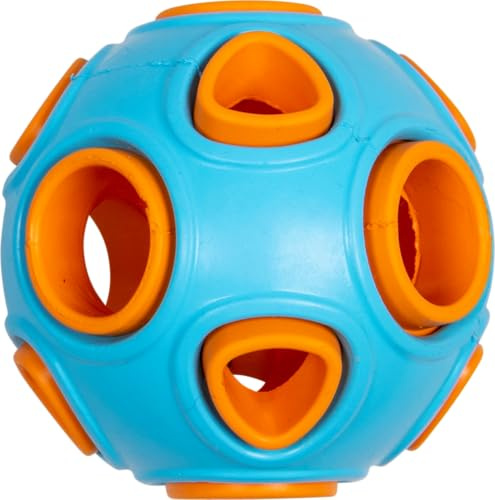 JACK AND VANILLA, Ungiftiger Snackball für Tiere, attraktives Design, REGT zum Spielen und zur Interaktion an, Ø7,5 cm, hellblau/orange, Modellspielzeug aus Gummi