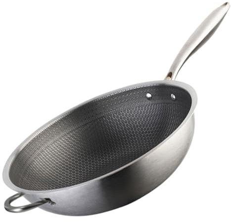 AUTSUPPL Edelstahlpfanne Mit Wabenkorn-design Tragbare Wokpfanne Für Induktionsherd Elektroherd Und Gasherd Zum Braten Von Gemüse Und Eiern Sowie Zum Zubereiten Von Eintöpfen