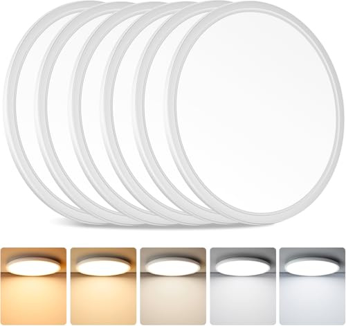 Brightever 12 Inch LED Ceiling Light Flush Mount, 24W 3200LM 0.67 Inch Thickness Close to Ceiling Light Fixtures, 2700K/3000K/4000K/5000K/6500K Color Selectable Light Fixtures Ceiling Mount, 6 Packs