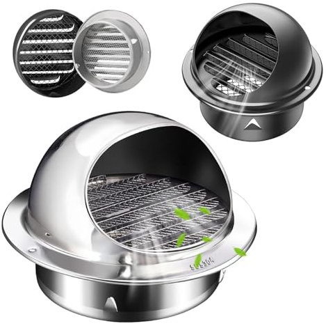 Griglia Di Ventilazione A Sfera Da 50/100/150/180/200/250 Mm, Griglia Di Ventilazione In Acciaio Inox, Griglia Di Scarico Rotonda Per Casa Cucina Bagno Garage(Black,200mm/7.9in)