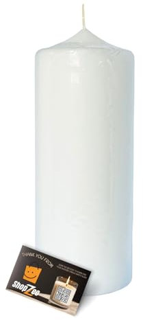 Wickford & Co Unscented Church Candle – White Pillar Candle Shape, Smokeless & Non-Drip Candles Long Burning (100 Hrs), 8cm x 20cm – Includes ShopZee Candle Safety Tips Guide (Large)