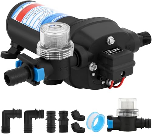 Pompe à Eau Camping Car 12V Haute Pression, Water Diaphragm Pump 45 PSI avec Interrupteur de Pression, Pompe à eau Automatique 17 L/min pour Irrigation de Jardin, Caravane, Bateau