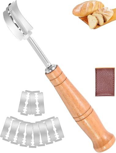 Flycppo Brot Schneide Werkzeug,Bäckermesser Brot mit 5 Rasierklingen,Teigmesser aus Holz Brot Lame Cutter,Teig Scoring Hieb Teigmesser Brotbackzubehör für DIY Brotteig Muster