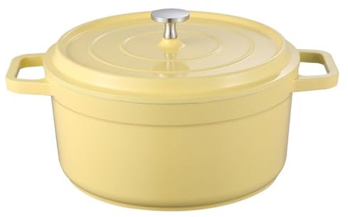 EMEBAY Yellow Enamelled Cast Iron Casserole Dish 24 cm, Heavy Duty 4.75 L Dutch Oven, Non-Stick Dutch Pot, Enamelled Cast Iron Pot with Lid Suitable for Induction Gas Oven