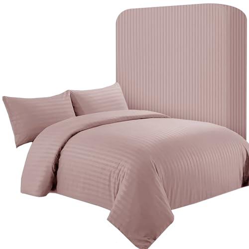 AR Ware - Set copripiumino super king in raso a righe – 4 pezzi, colore blush morbido, set di biancheria da letto in stile hotel con 2 federe e 1 lenzuolo con gli angoli