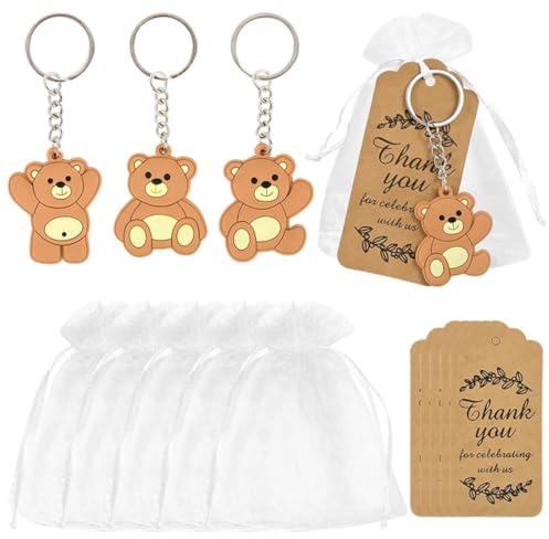 20 Piezas Regalos para baby shower para invitados, incluyendo llaveros de animales, bolsas de organza y etiquetas de agradecimiento para fiestas de cumpleaños de niños y niñas