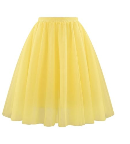 Balettkjol för kvinnor i retrostil elastisk hög midja 3-lagers tyll underkjol dans för karneval cosplay veckad design, gUL, S