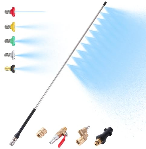 Radiator Cleaning Wand 24 inch, 4500 PSI Water/Air Flush Tool with Pressure Washer Gun Adapter & 10 Water Outlets, Stainless Steel Radiator Genie for Cars, Trucks & RVs.